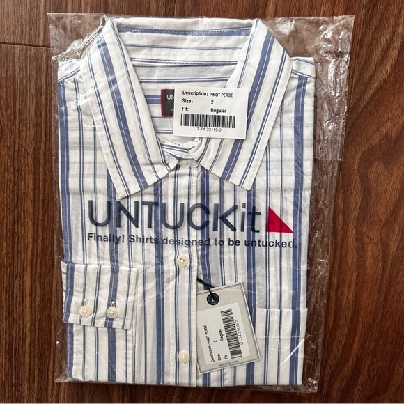 UNTUCKit Tops - UNTUCKit Pinot Perse Women’s Long Sleeve Button Shirt Sz 2 Blue White Stripe